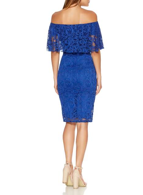 **Quiz Blue Lace Bardot Bodycon Dress